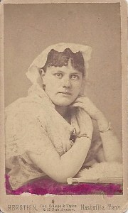Augusta Reeves prior to her marriage, tinted carte de visite by Herstein, Nashville, TN, ca. 1884; courtesy of Ruth Reeves Dill