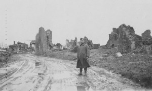 Aerial photographer C. WaltonReeves at the ruins of Flirey, France, about Dec. 1918; Owen Williams collection, Courtesy Charles Thomas 