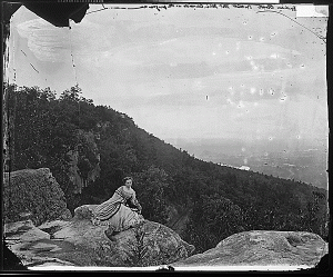 Miss Edwards in front of Indian Rock, Lookout Mountain; Collection of National Archives at College Park - Still Pictures, ID no. NWDNS-111-B-2003; War Department. Office of the Chief Signal Officer (Brady National Photographic Art Gallery) 
