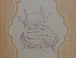 Reverse of carte-de-visite made by J. F. Coonley using his Savannah back mark, c1868-69; collection of 