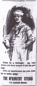 Illustrated advertisment for studio of G. P. McKinstry (1878-1923) Americus Times-Recorder Nov. 7, 1918 p.5 c.1 