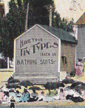 A. C. Bosselman &amp; Co., NY, 1908 postal, detail Lake Michigan tintype booth