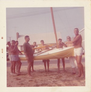 Friends with sailboat, Aug. 1961 color print