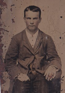 This unidentified young man is a Foy brother, likely James Stewart Foy (b. 1836); ferrotype by an unidentified photographer, ca. 1870; collection of E. Lee Eltzroth